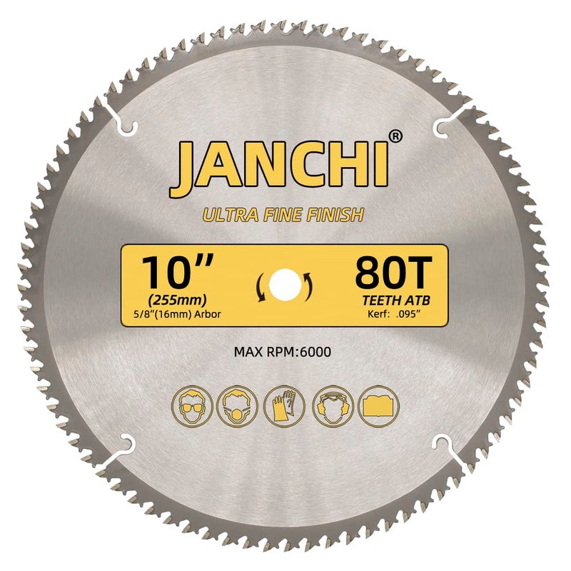 Jianchi 3-Pack Combo 10-Inch 32T & 60T & 80T Woodworking Saw Blades with 5/8" Arbor, .095" Thin Kerf Alternating Top Bevel Tungsten Carbide Teeth Miter/Table Saw Blade Ideal for Various Woods Cutting - Image 2